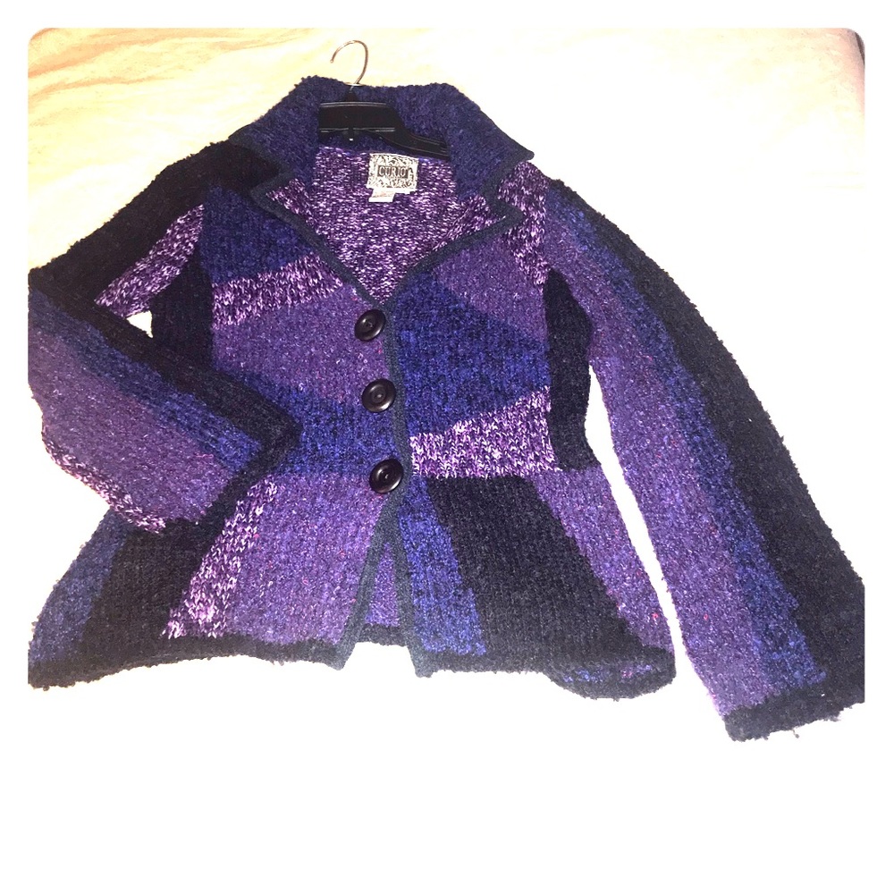 Curio Buttoned Up Cardigan Knit Sweater. Purple.
